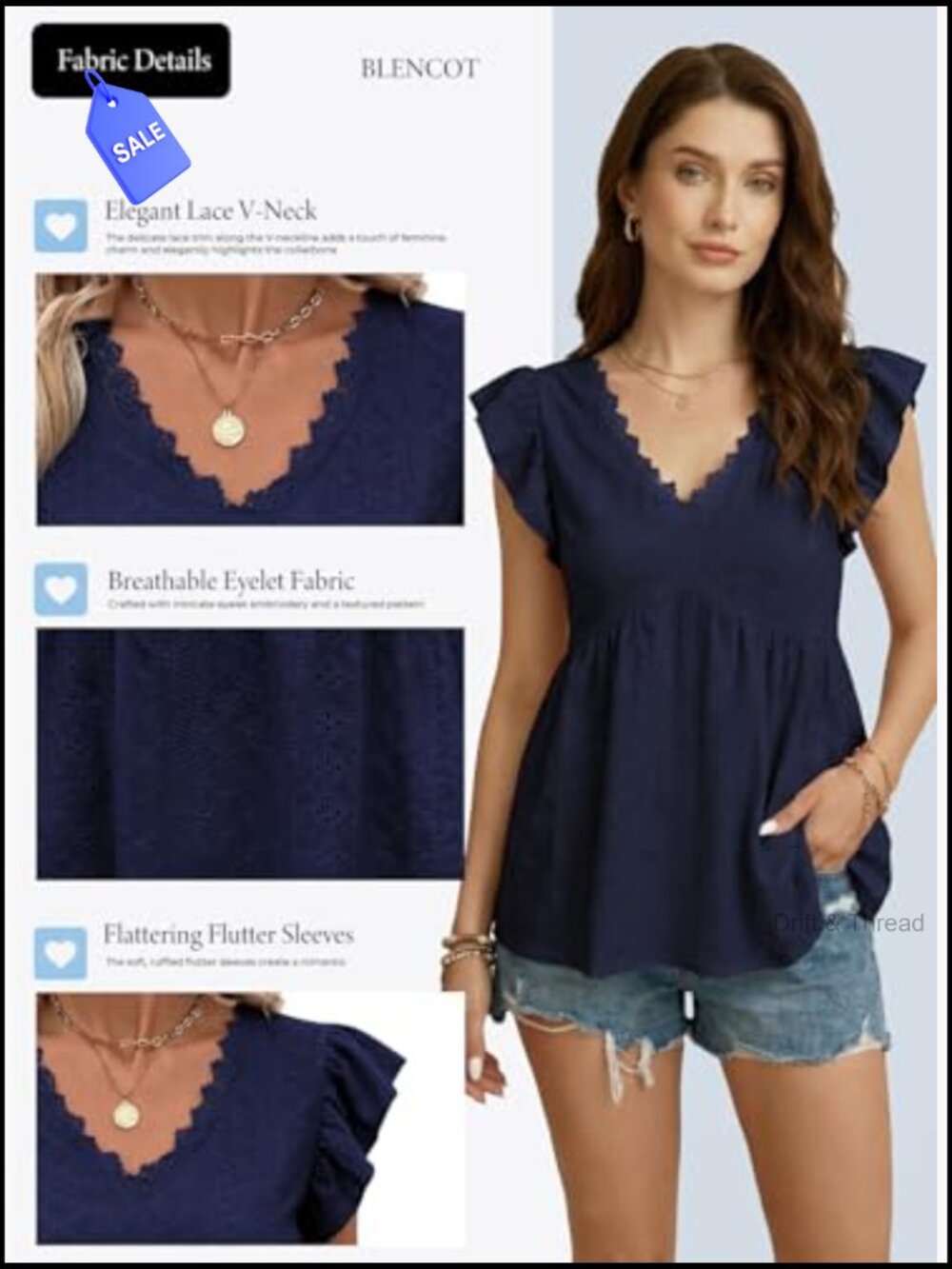 Boho Lace V-Neck Ruffle Camisole Tank Top - Textured Sleeveless Blouse - Picture 4 of 7